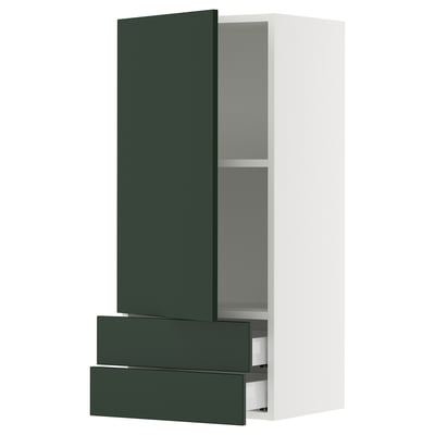 SEKTION / MAXIMERA Gabinete de pared+puerta/2 cajones, blanco/Havstorp verde oscuro, 18x15x40 "