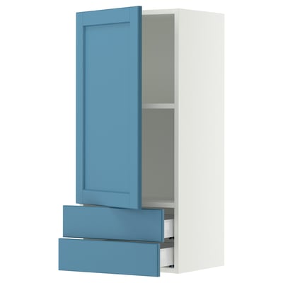 SEKTION / MAXIMERA Gabinete de pared+puerta/2 cajones, blanco/Lerhyttan azul, 18x15x40 "