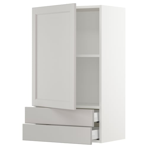 SEKTION / MAXIMERA Gabinete de pared+puerta/2 cajones, blanco/Lerhyttan gris claro, 24x15x40 "