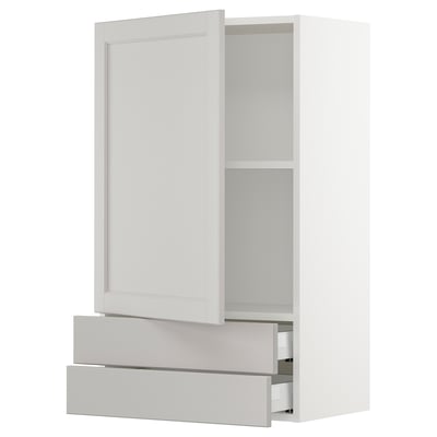 SEKTION / MAXIMERA Gabinete de pared+puerta/2 cajones, blanco/Lerhyttan gris claro, 24x15x40 "