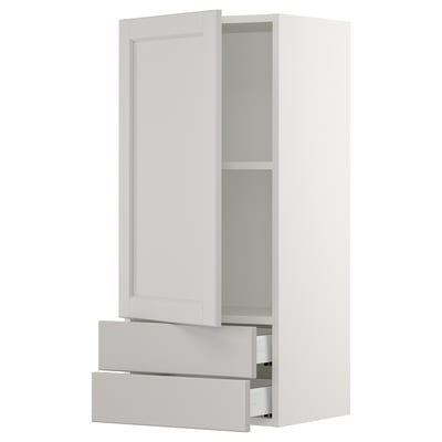 SEKTION / MAXIMERA Gabinete de pared+puerta/2 cajones, blanco/Lerhyttan gris claro, 18x15x40 "