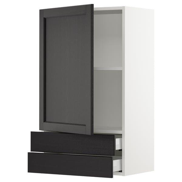 SEKTION / MAXIMERA Gabinete de pared+puerta/2 cajones, blanco/Lerhyttan teñido en negro, 24x15x40 "