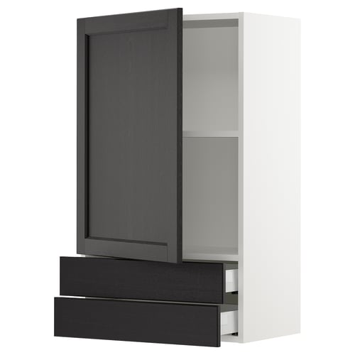 SEKTION / MAXIMERA Gabinete de pared+puerta/2 cajones, blanco/Lerhyttan teñido en negro, 24x15x40 "