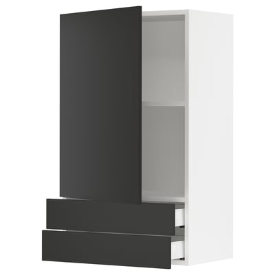 SEKTION / MAXIMERA Gabinete de pared+puerta/2 cajones, blanco/Nickebo antracita mate, 24x15x40 "
