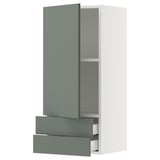 SEKTION / MAXIMERA Gabinete de pared+puerta/2 cajones, blanco/Nickebo verde grisáceo mate, 18x15x40 "