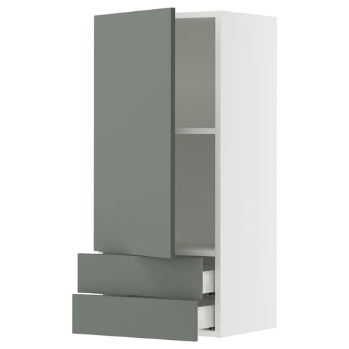 SEKTION / MAXIMERA Gabinete de pared+puerta/2 cajones, blanco/Nickebo verde grisáceo mate, 18x15x40 "