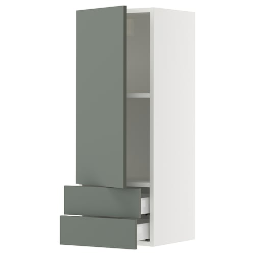 SEKTION / MAXIMERA Gabinete de pared+puerta/2 cajones, blanco/Nickebo verde grisáceo mate, 15x15x40 "
