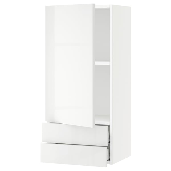 SEKTION / MAXIMERA Gabinete de pared+puerta/2 cajones, blanco/Ringhult blanco, 18x15x40 "