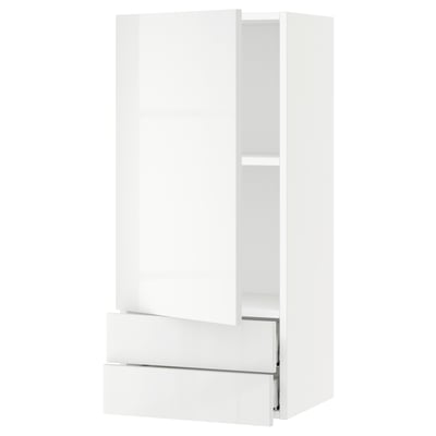 SEKTION / MAXIMERA Gabinete de pared+puerta/2 cajones, blanco/Ringhult blanco, 18x15x40 "