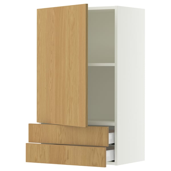 SEKTION / MAXIMERA Gabinete de pared+puerta/2 cajones, blanco/Sinarp chapa de roble, 24x15x40 "