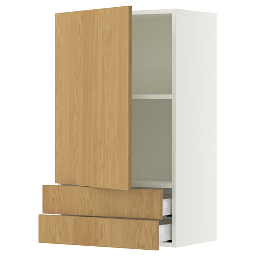 SEKTION / MAXIMERA Gabinete de pared+puerta/2 cajones, blanco/Sinarp chapa de roble, 24x15x40 "