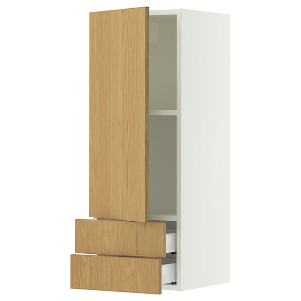 SEKTION / MAXIMERA Gabinete de pared+puerta/2 cajones, blanco/Sinarp chapa de roble, 15x15x40 "