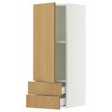 SEKTION / MAXIMERA Gabinete de pared+puerta/2 cajones, blanco/Sinarp chapa de roble, 15x15x40 "