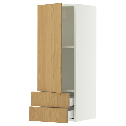 SEKTION / MAXIMERA Gabinete de pared+puerta/2 cajones, blanco/Sinarp chapa de roble, 15x15x40 "