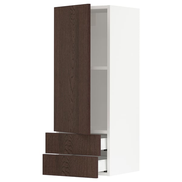 SEKTION / MAXIMERA Gabinete de pared+puerta/2 cajones, blanco/Sinarp marrón, 15x15x40 "