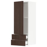SEKTION / MAXIMERA Gabinete de pared+puerta/2 cajones, blanco/Sinarp marrón, 15x15x40 "