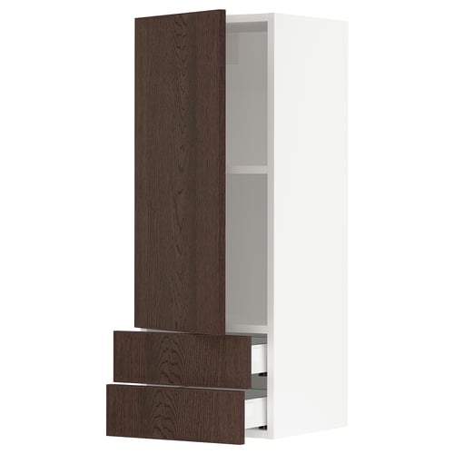 SEKTION / MAXIMERA Gabinete de pared+puerta/2 cajones, blanco/Sinarp marrón, 15x15x40 "