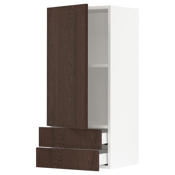 SEKTION / MAXIMERA Gabinete de pared+puerta/2 cajones, blanco/Sinarp marrón, 18x15x40 "