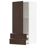 SEKTION / MAXIMERA Gabinete de pared+puerta/2 cajones, blanco/Sinarp marrón, 18x15x40 "