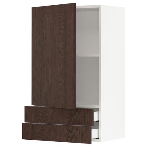 SEKTION / MAXIMERA Gabinete de pared+puerta/2 cajones, blanco/Sinarp marrón, 24x15x40 "