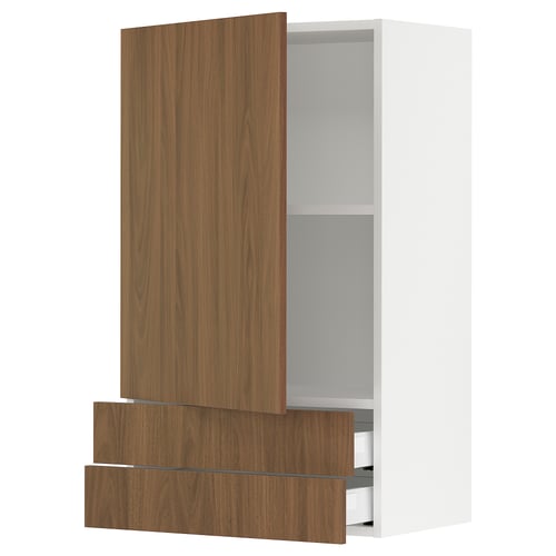 SEKTION / MAXIMERA Gabinete de pared+puerta/2 cajones, blanco/Tistorp efecto nogal marrón, 24x15x40 "