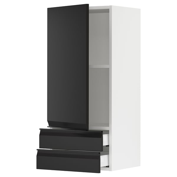 SEKTION / MAXIMERA Gabinete de pared+puerta/2 cajones, blanco/Upplöv antracita mate, 18x15x40 "