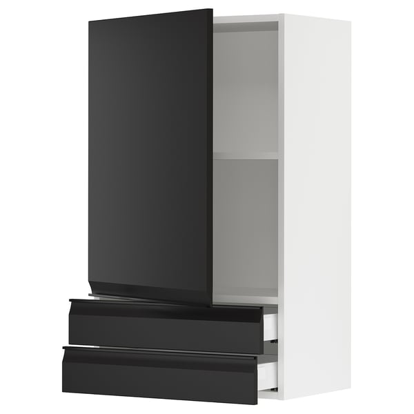 SEKTION / MAXIMERA Gabinete de pared+puerta/2 cajones, blanco/Upplöv antracita mate, 24x15x40 "