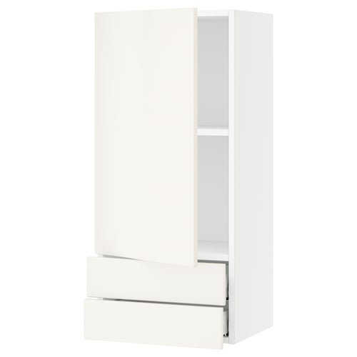SEKTION / MAXIMERA Gabinete de pared+puerta/2 cajones, blanco/Veddinge blanco, 18x15x40 "