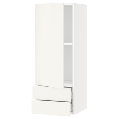SEKTION / MAXIMERA Gabinete de pared+puerta/2 cajones, blanco/Veddinge blanco, 15x15x40 "
