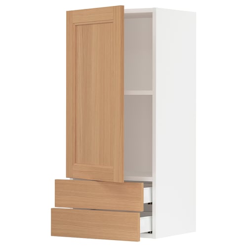 SEKTION / MAXIMERA Gabinete de pared+puerta/2 cajones, blanco/Vedhamn roble, 18x15x40 "