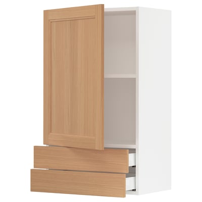 SEKTION / MAXIMERA Gabinete de pared+puerta/2 cajones, blanco/Vedhamn roble, 24x15x40 "