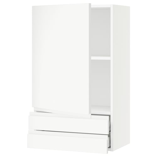 SEKTION / MAXIMERA Gabinete de pared+puerta/2 cajones, blanco/Voxtorp blanco mate, 24x15x40 "
