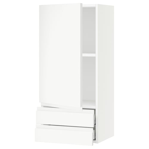 SEKTION / MAXIMERA Gabinete de pared+puerta/2 cajones, blanco/Voxtorp blanco mate, 18x15x40 "