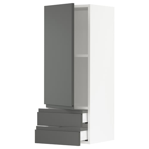 SEKTION / MAXIMERA Gabinete de pared+puerta/2 cajones, blanco/Voxtorp gris oscuro, 15x15x40 "