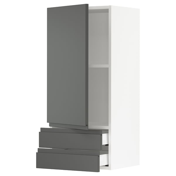 SEKTION / MAXIMERA Gabinete de pared+puerta/2 cajones, blanco/Voxtorp gris oscuro, 18x15x40 "