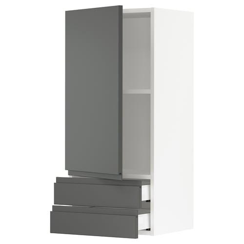 SEKTION / MAXIMERA Gabinete de pared+puerta/2 cajones, blanco/Voxtorp gris oscuro, 18x15x40 "