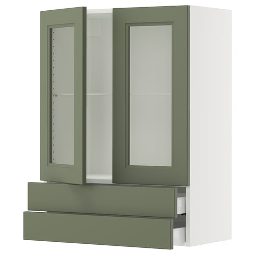SEKTION / MAXIMERA Gabinete pared+2 prta vdr/2 cajones, blanco/Axstad gris-verde, 30x15x40 "
