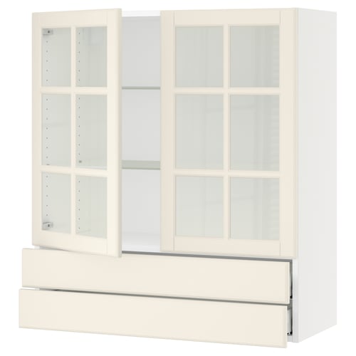 SEKTION / MAXIMERA Gabinete pared+2 prta vdr/2 cajones, blanco/Bodbyn color hueso, 36x15x40 "