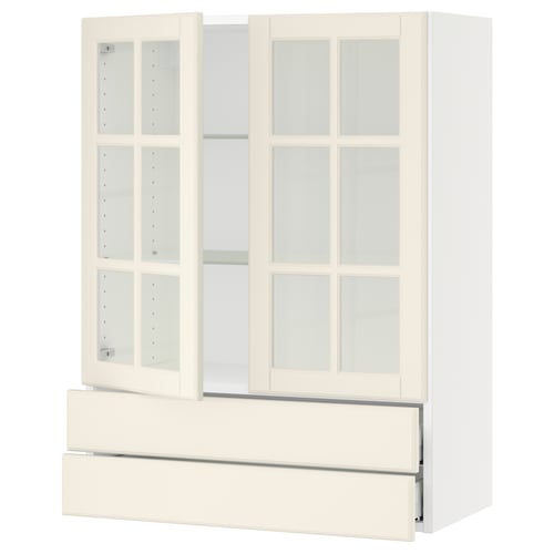 SEKTION / MAXIMERA Gabinete pared+2 prta vdr/2 cajones, blanco/Bodbyn color hueso, 30x15x40 "