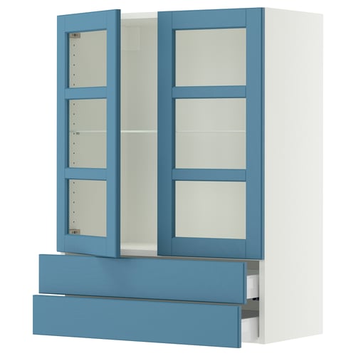 SEKTION / MAXIMERA Gabinete pared+2 prta vdr/2 cajones, blanco/Lerhyttan azul, 30x15x40 "
