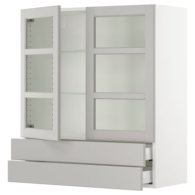 SEKTION / MAXIMERA Gabinete pared+2 prta vdr/2 cajones, blanco/Lerhyttan gris claro, 36x15x40 "