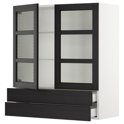 SEKTION / MAXIMERA Gabinete pared+2 prta vdr/2 cajones, blanco/Lerhyttan teñido en negro, 36x15x40 "