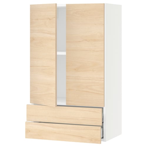 SEKTION / MAXIMERA Gabinete pared+2 puertas/2 cajones, blanco/Askersund efecto de fresno claro, 24x15x40 "