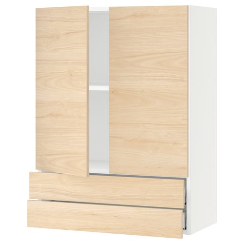 SEKTION / MAXIMERA Gabinete pared+2 puertas/2 cajones, blanco/Askersund efecto de fresno claro, 30x15x40 "