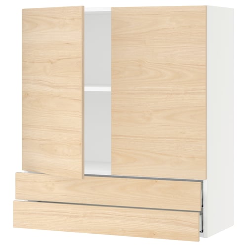 SEKTION / MAXIMERA Gabinete pared+2 puertas/2 cajones, blanco/Askersund efecto de fresno claro, 36x15x40 "