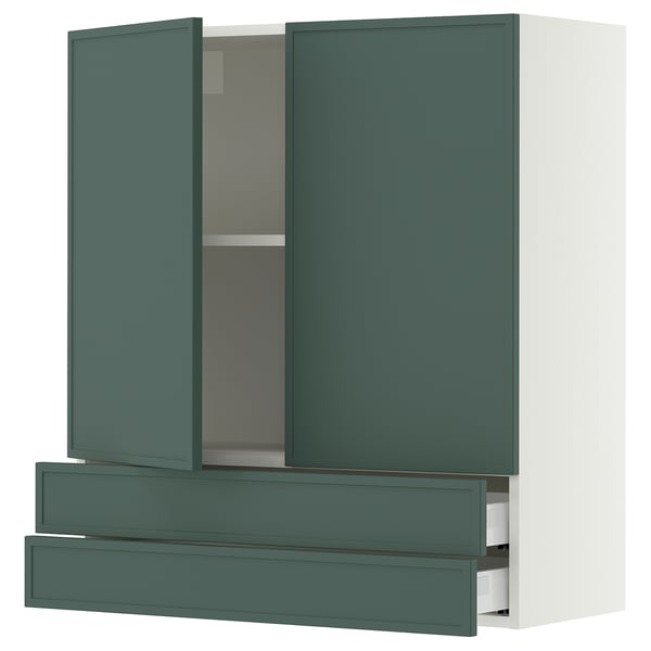 SEKTION / MAXIMERA Gabinete pared+2 puertas/2 cajones, blanco/Aspudden gris verdoso oscuro, 36x15x40 "