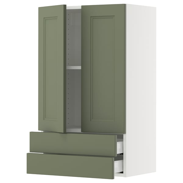 SEKTION / MAXIMERA Gabinete pared+2 puertas/2 cajones, blanco/Axstad gris-verde, 24x15x40 "