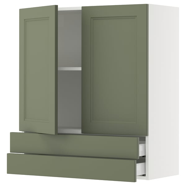 SEKTION / MAXIMERA Gabinete pared+2 puertas/2 cajones, blanco/Axstad gris-verde, 36x15x40 "
