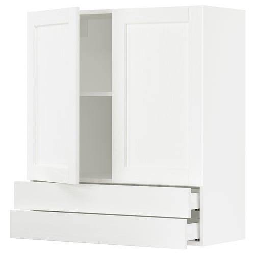 SEKTION / MAXIMERA Gabinete pared+2 puertas/2 cajones, blanco Enköping/blanco efecto madera, 36x15x40 "