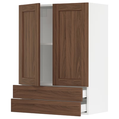 SEKTION / MAXIMERA Gabinete pared+2 puertas/2 cajones, blanco Enköping/marrón efecto de nogal, 30x15x40 "